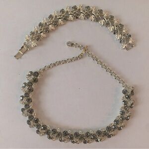 SALE $15 or 3 for $40 Coro vintage leaf crystal bracelet & smoky quartz necklace